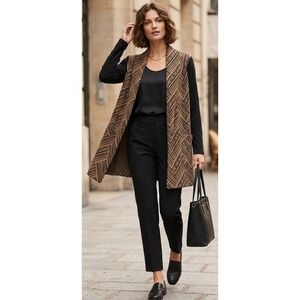 Logo By Lori Goldstein Sweater Black Brown Open Cardigan Size Small